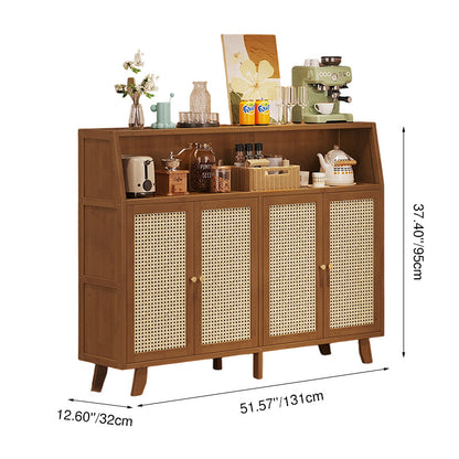 Traditional Japanese Nan Bamboo MDF Rectangular Storage Cabinet 3-Tier For Living Room