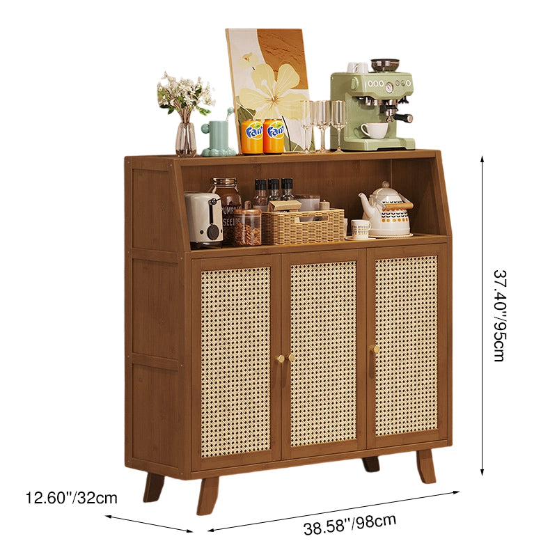 Traditional Japanese Nan Bamboo MDF Rectangular Storage Cabinet 3-Tier For Living Room