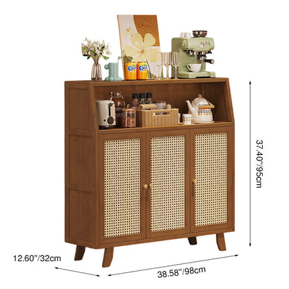 Traditional Japanese Nan Bamboo MDF Rectangular Storage Cabinet 3-Tier For Living Room