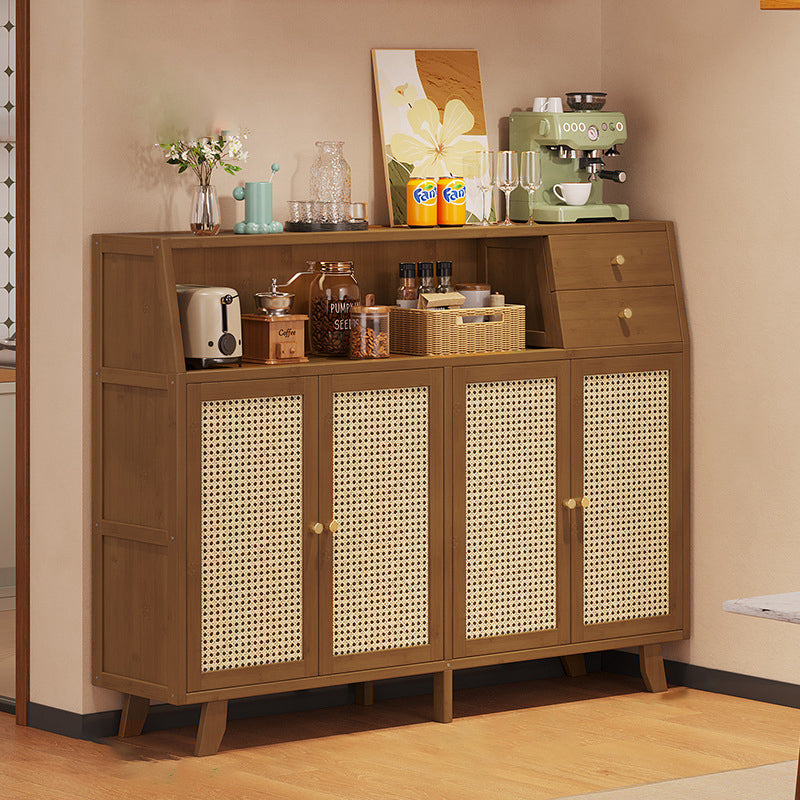 Traditional Japanese Nan Bamboo MDF Rectangular Storage Cabinet 3-Tier For Living Room