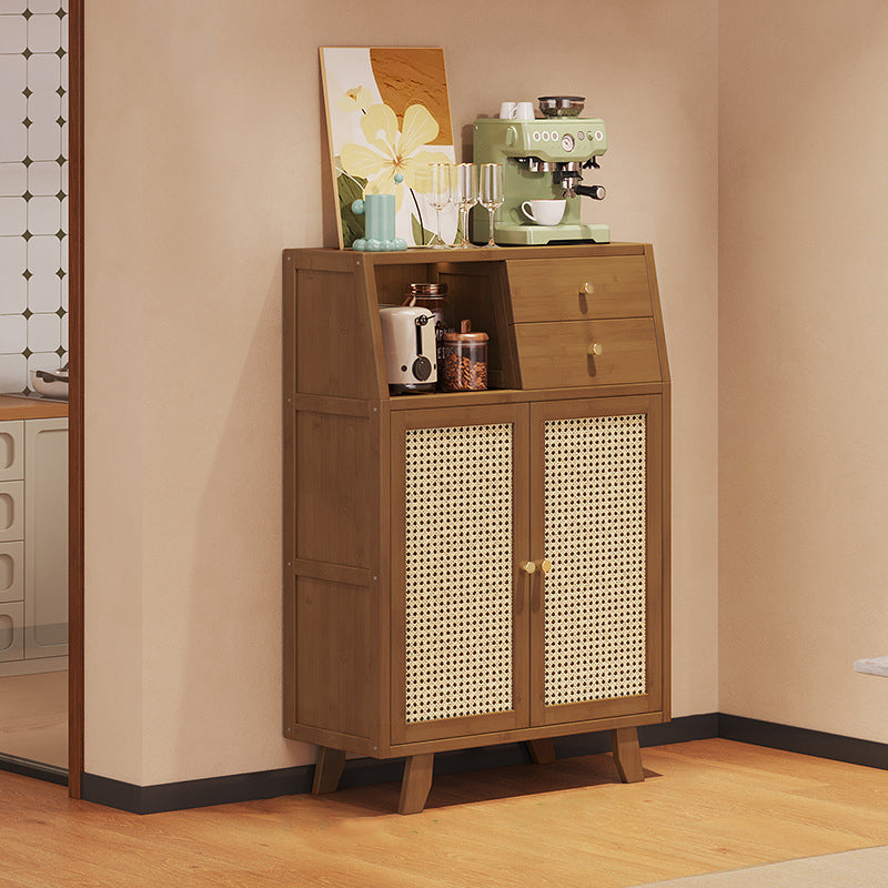 Traditional Japanese Nan Bamboo MDF Rectangular Storage Cabinet 3-Tier For Living Room