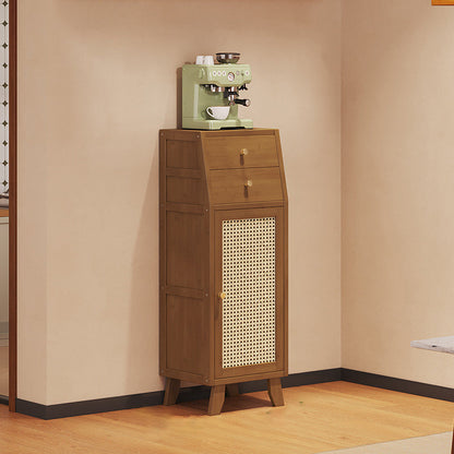 Traditional Japanese Nan Bamboo MDF Rectangular Storage Cabinet 3-Tier For Living Room