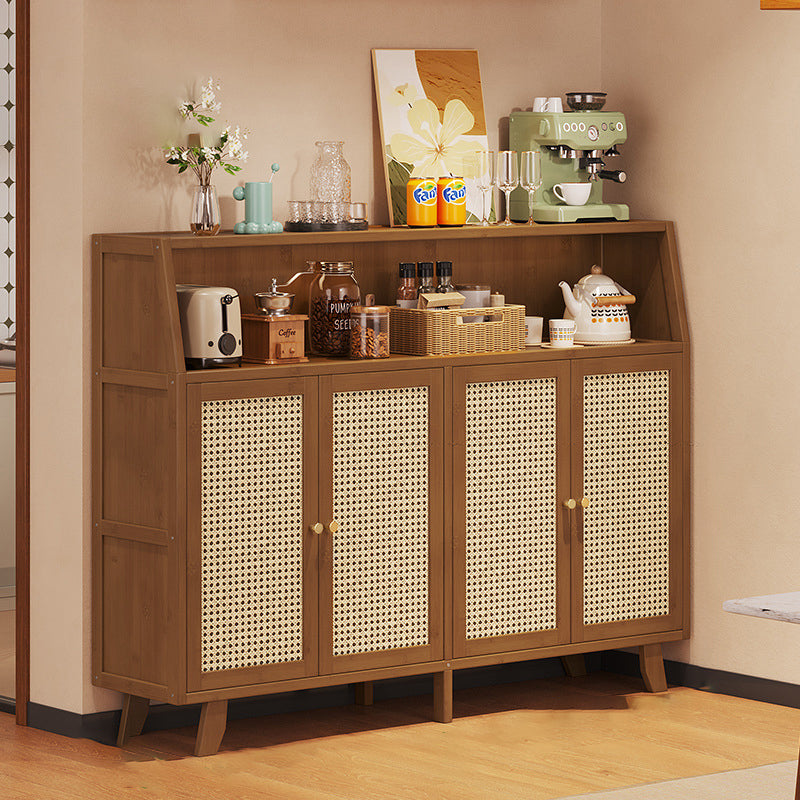 Traditional Japanese Nan Bamboo MDF Rectangular Storage Cabinet 3-Tier For Living Room