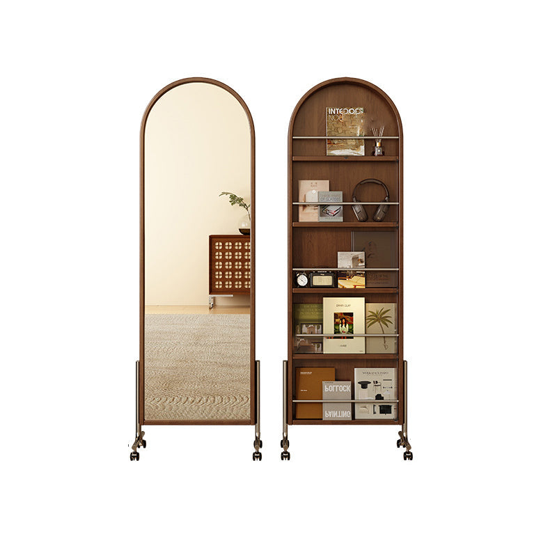 Contemporary Nordic Rubberwood Stainless Steel Glass Ellipse Full-Length Mirror Bookshelf 5-Tier Movable Rotating Storage Rack For Living Room