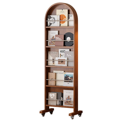 Contemporary Nordic Rubberwood Stainless Steel Glass Ellipse Full-Length Mirror Bookshelf 5-Tier Movable Rotating Storage Rack For Living Room