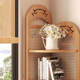 Modern Minimalist Nan Bamboo ABS Plastic Rattan Weaving Fan-shaped Corner Shelf Unit 5-Tier For Living Room
