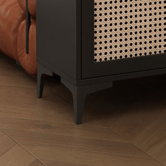 Modern Mid-Century Solid Wood Eco Board Faux Rattan Stainless Steel Glass Rectangular Weaving Shoe Storage 3-Tier For Entryway