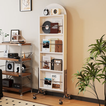 Contemporary Nordic Rubberwood Stainless Steel Glass Ellipse Bookshelf 4-Tier Movable Full-Length Mirror For Living Room