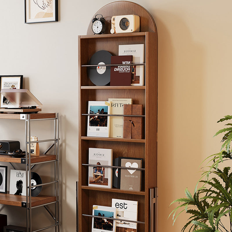 Contemporary Nordic Rubberwood Stainless Steel Glass Ellipse Bookshelf 4-Tier Movable Full-Length Mirror For Living Room