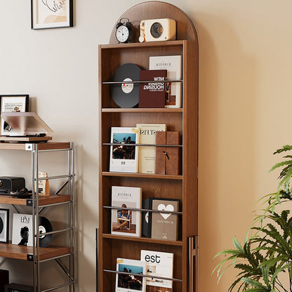 Contemporary Nordic Rubberwood Stainless Steel Glass Ellipse Bookshelf 4-Tier Movable Full-Length Mirror For Living Room