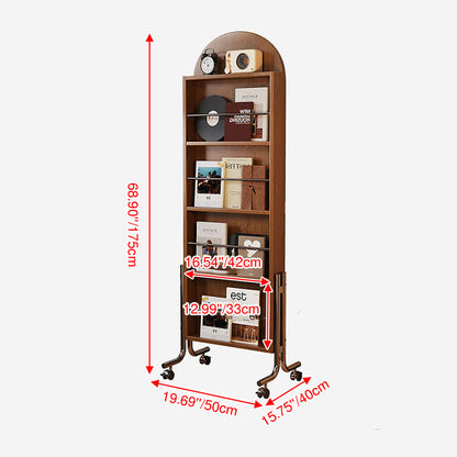 Contemporary Nordic Rubberwood Stainless Steel Glass Ellipse Bookshelf 4-Tier Movable Full-Length Mirror For Living Room