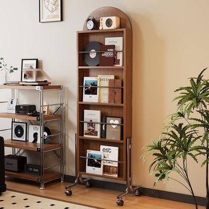 Contemporary Nordic Rubberwood Stainless Steel Glass Ellipse Bookshelf 4-Tier Movable Full-Length Mirror For Living Room