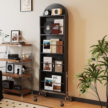 Contemporary Nordic Rubberwood Stainless Steel Glass Ellipse Bookshelf 4-Tier Movable Full-Length Mirror For Living Room