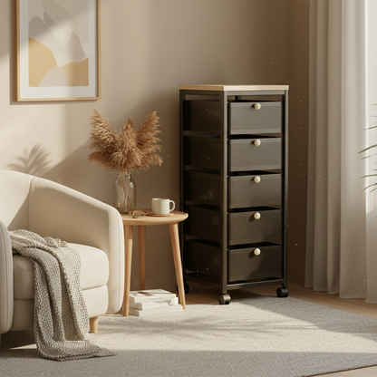 Modern Minimalist MDF Carbon Steel End Table 4/5-Drawer Movable Space-Saving Organizer For Living Room