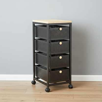 Modern Minimalist MDF Carbon Steel End Table 4/5-Drawer Movable Space-Saving Organizer For Living Room