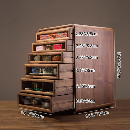 Contemporary Retro Black Walnut Copper Glass Square Storage Cabinet 6-Drawer For Living Room
