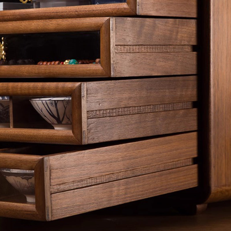 Contemporary Retro Black Walnut Copper Glass Square Storage Cabinet 6-Drawer For Living Room