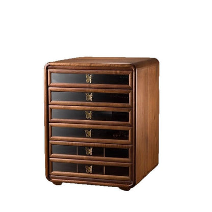Contemporary Retro Black Walnut Copper Glass Square Storage Cabinet 6-Drawer For Living Room