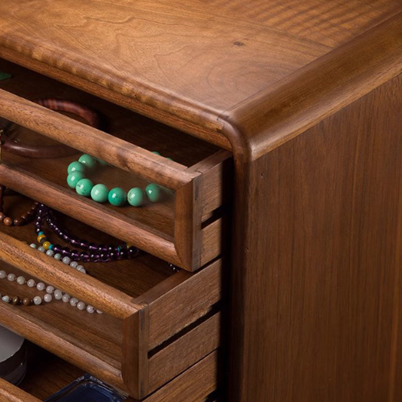 Contemporary Retro Black Walnut Copper Glass Square Storage Cabinet 6-Drawer For Living Room