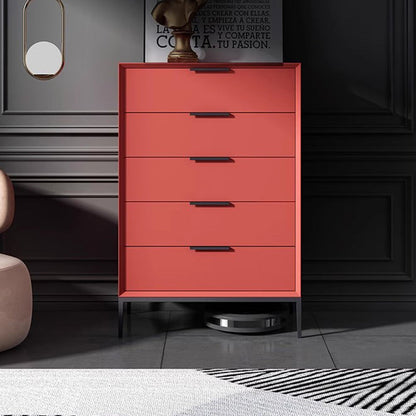 Modern Minimalist Solid Wood Oriented Strand Board Carbon Steel Rectangular Storage Cabinet 5-Drawer For Living Room