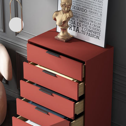 Modern Minimalist Solid Wood Oriented Strand Board Carbon Steel Rectangular Storage Cabinet 5-Drawer For Living Room