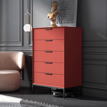 Modern Minimalist Solid Wood Oriented Strand Board Carbon Steel Rectangular Storage Cabinet 5-Drawer For Living Room