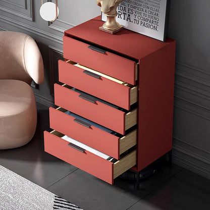 Modern Minimalist Solid Wood Oriented Strand Board Carbon Steel Rectangular Storage Cabinet 5-Drawer For Living Room