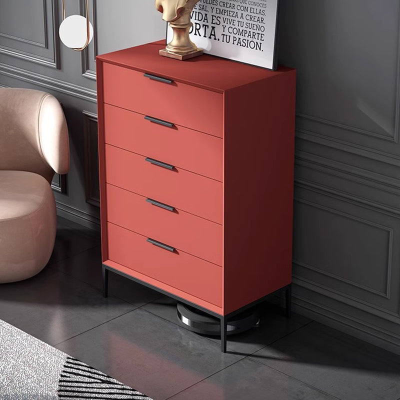 Modern Minimalist Solid Wood Oriented Strand Board Carbon Steel Rectangular Storage Cabinet 5-Drawer For Living Room