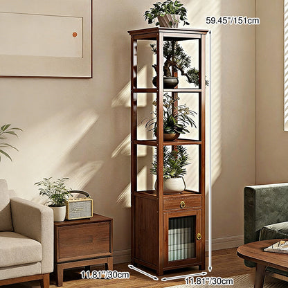 Traditional Chinese Nan Bamboo Fiberboard Acrylic Iron Square Display Rack 1/2/3/4-Tier Multiple Shelves For Living Room