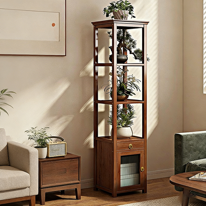 Traditional Chinese Nan Bamboo Fiberboard Acrylic Iron Square Display Rack 1/2/3/4-Tier Multiple Shelves For Living Room