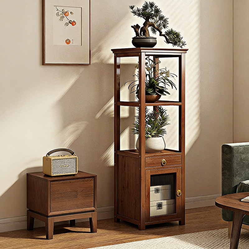 Traditional Chinese Nan Bamboo Fiberboard Acrylic Iron Square Display Rack 1/2/3/4-Tier Multiple Shelves For Living Room