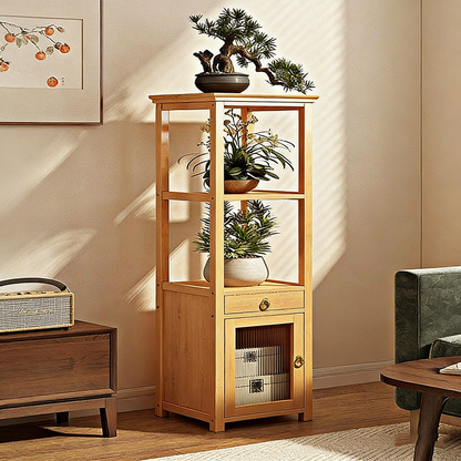 Traditional Chinese Nan Bamboo Fiberboard Acrylic Iron Square Display Rack 1/2/3/4-Tier Multiple Shelves For Living Room
