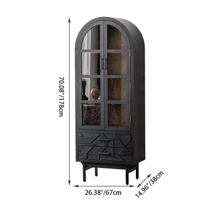 Traditional French Cedar MDF Iron Ellipse Rectangular Storage Cabinet 4-Tier For Living Room
