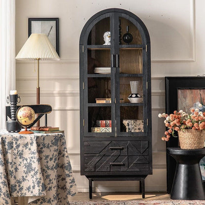 Traditional French Cedar MDF Iron Ellipse Rectangular Storage Cabinet 4-Tier For Living Room