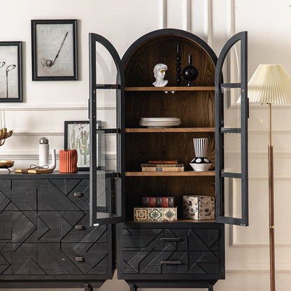Traditional French Cedar MDF Iron Ellipse Rectangular Storage Cabinet 4-Tier For Living Room