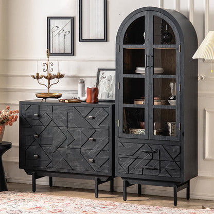 Traditional French Cedar MDF Iron Ellipse Rectangular Storage Cabinet 4-Tier For Living Room