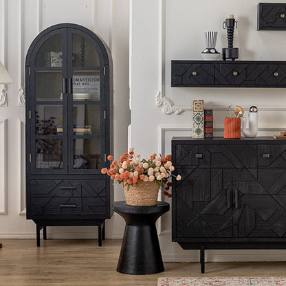 Traditional French Cedar MDF Iron Ellipse Rectangular Storage Cabinet 4-Tier For Living Room