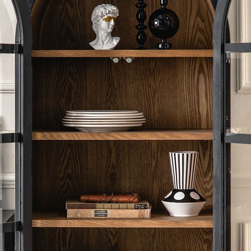 Traditional French Cedar MDF Iron Ellipse Rectangular Storage Cabinet 4-Tier For Living Room