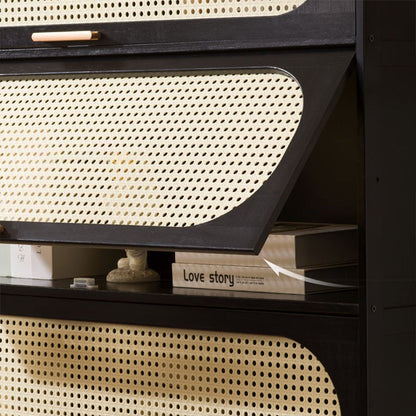 Modern Minimalist Nan Bamboo MDF Plastic Rattan Rectangular Weaving Storage Cabinet 5-Tier For Living Room