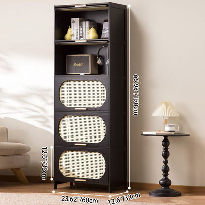 Modern Minimalist Nan Bamboo MDF Plastic Rattan Rectangular Weaving Storage Cabinet 5-Tier For Living Room