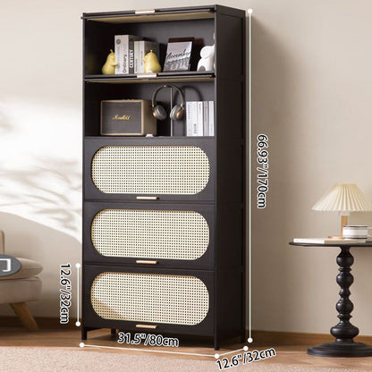 Modern Minimalist Nan Bamboo MDF Plastic Rattan Rectangular Weaving Storage Cabinet 5-Tier For Living Room