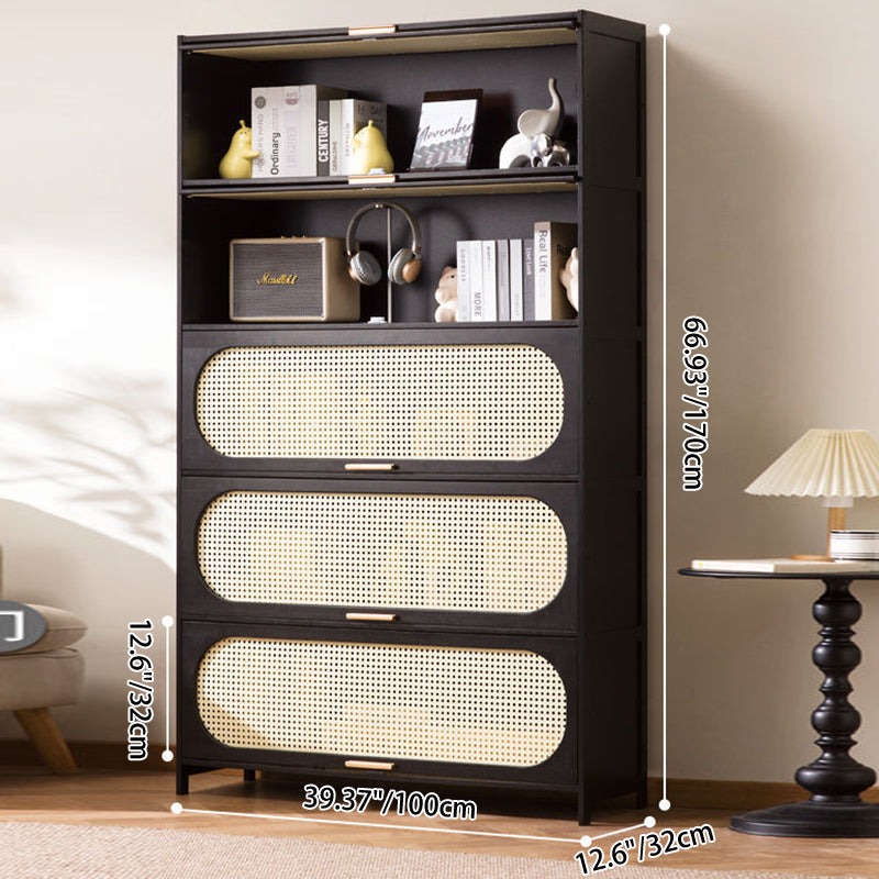 Modern Minimalist Nan Bamboo MDF Plastic Rattan Rectangular Weaving Storage Cabinet 5-Tier For Living Room