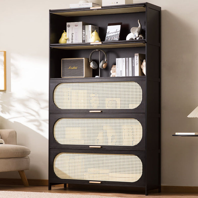 Modern Minimalist Nan Bamboo MDF Plastic Rattan Rectangular Weaving Storage Cabinet 5-Tier For Living Room