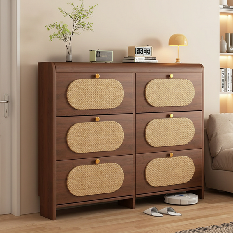 Contemporary Retro HDF Plastic Rectangular Shoe Storage 6-Cabinet For Entryway