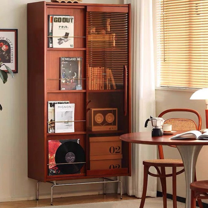 Contemporary Retro Pine Wood Stainless Steel Glass Rectangular Bookshelf 7/8-Cabinet Removable Baffle For Living Room
