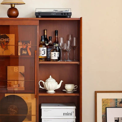 Contemporary Retro Pine Wood Stainless Steel Glass Rectangular Bookshelf 7/8-Cabinet Removable Baffle For Living Room