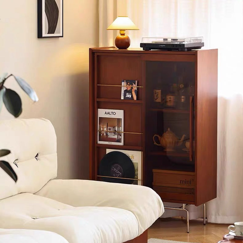 Contemporary Retro Pine Wood Stainless Steel Glass Rectangular Bookshelf 7/8-Cabinet Removable Baffle For Living Room