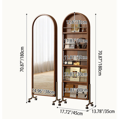 Modern Mid-Century Rubberwood Solid Wood Plywood Stainless Steel Ellipse Bookshelf 360° Rotating Full-Length Mirror For Living Room