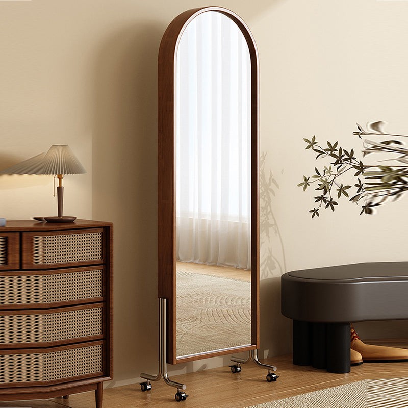 Modern Mid-Century Rubberwood Solid Wood Plywood Stainless Steel Ellipse Bookshelf 360° Rotating Full-Length Mirror For Living Room