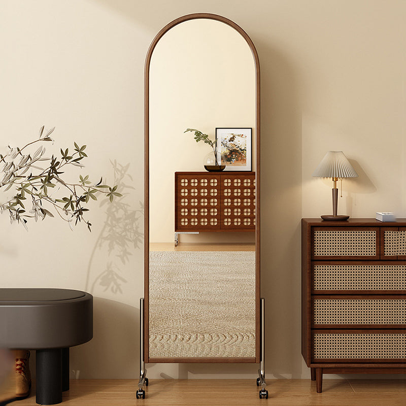 Modern Mid-Century Rubberwood Solid Wood Plywood Stainless Steel Ellipse Bookshelf 360° Rotating Full-Length Mirror For Living Room